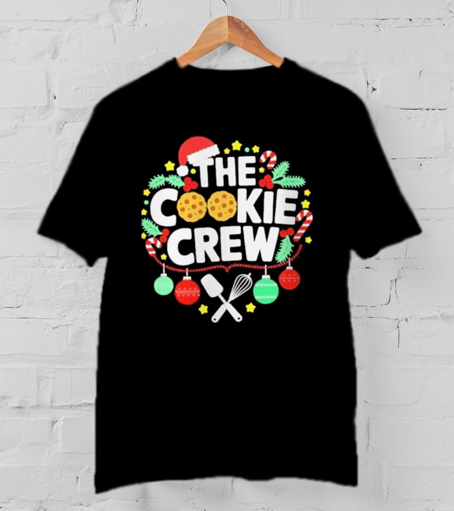 The Cookie Crew Christmas Santa Hat Candy Canes Ornaments Baking Utensils T-Shirt