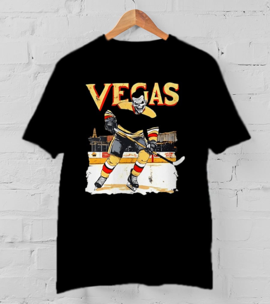 Vegas Hockey Skull Ice Arena Skyline Scene T-Shirt