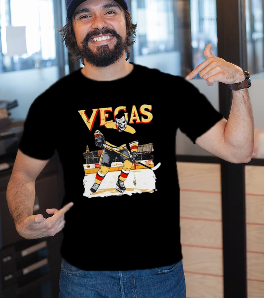 Vegas Hockey Skull Ice Arena Skyline Scene T-Shirt