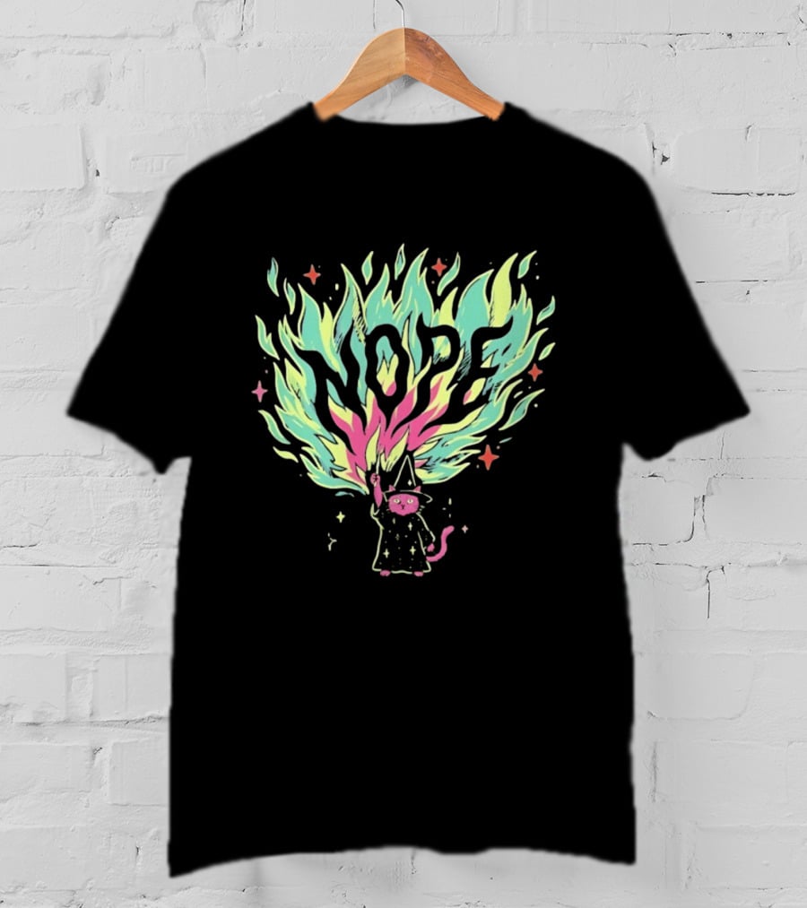 NOPE Wizard Cat Fire Magic Spell Casting Mystical Fantasy Kitten T-Shirt