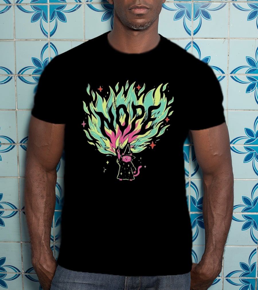 NOPE Wizard Cat Fire Magic Spell Casting Mystical Fantasy Kitten T-Shirt