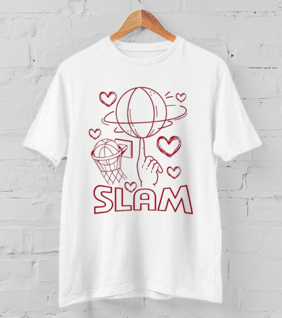 Slam Dunk Basketball With Hearts And Hoop T-Shirt