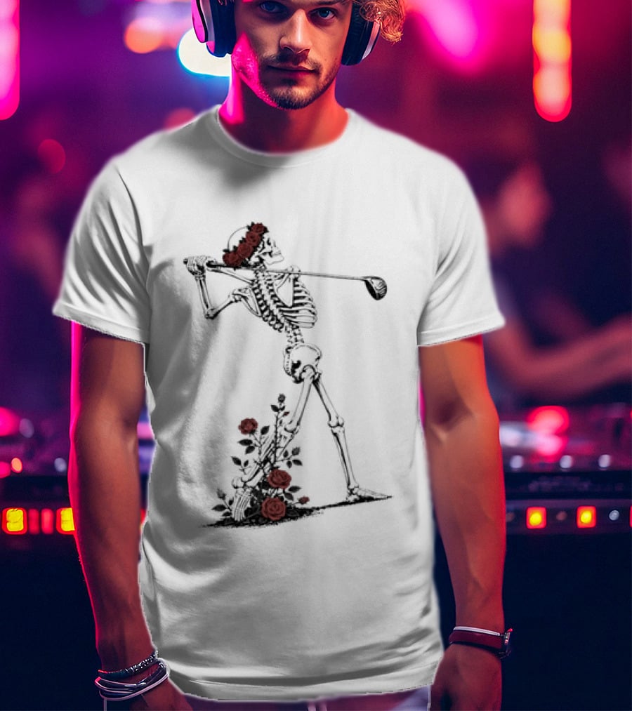 Grateful Dead Skeleton Golfer With Roses And Golf Club T-Shirt
