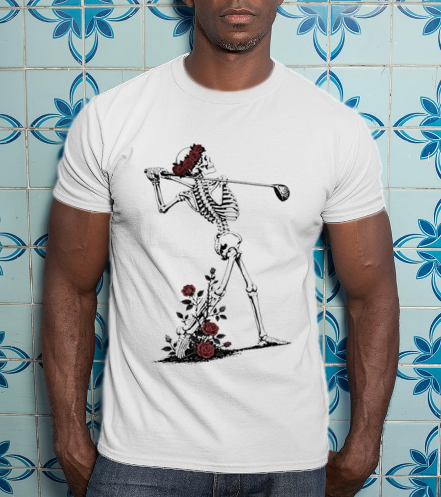 Grateful Dead Skeleton Golfer With Roses And Golf Club T-Shirt