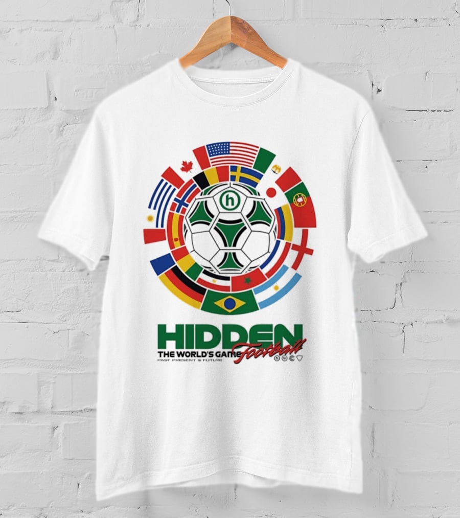 Hidden The World's Game Football Multinational Flags Circle Soccer Ball T-Shirt