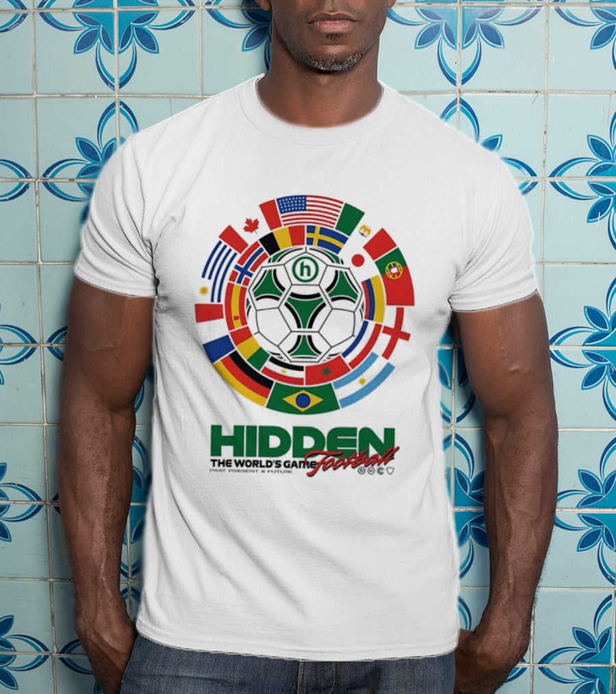 Hidden The World's Game Football Multinational Flags Circle Soccer Ball T-Shirt