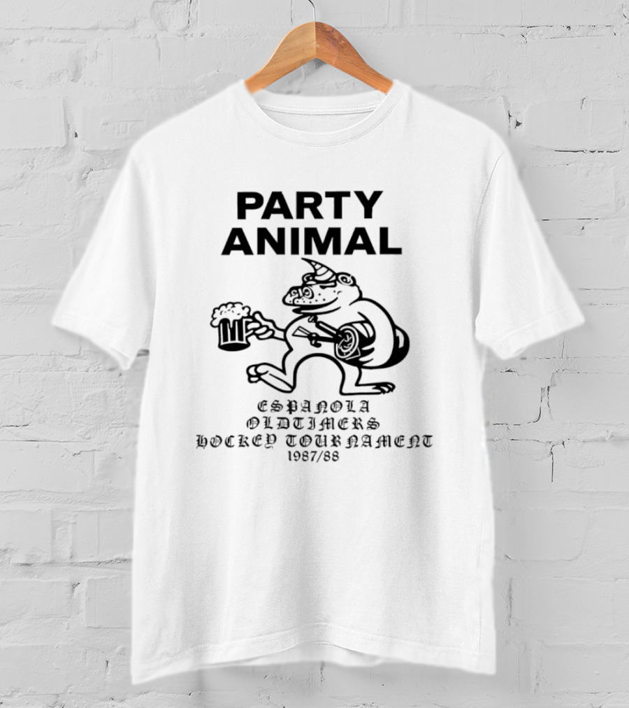 Party Animal Espanola Oldtimers Hockey Tournament 1987 88 Beer Hippo T-Shirt