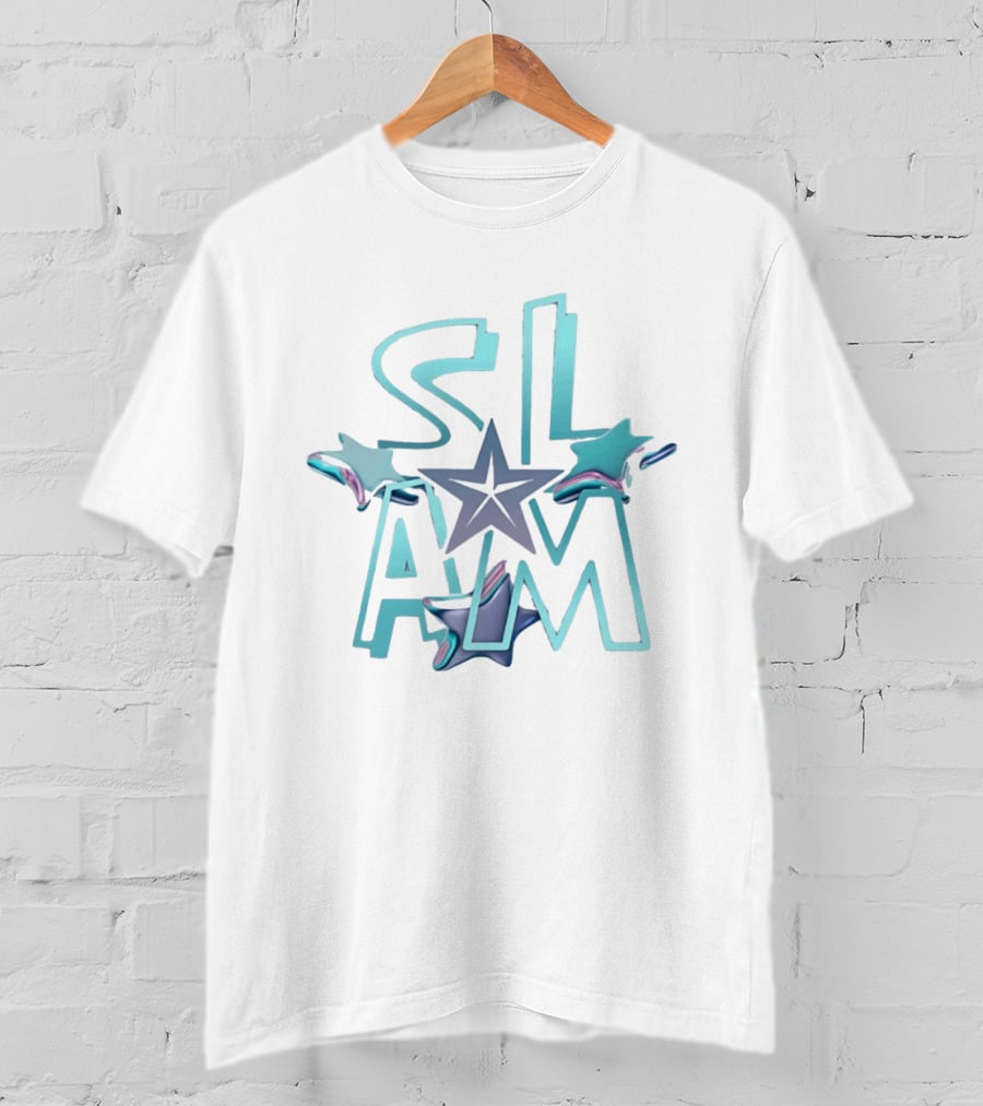 Slam Holographic Star Aqua And Purple Accents T-Shirt