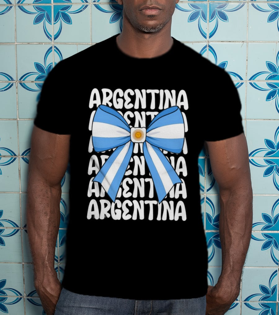 Argentina Flag Blue And White Bow Ribbon T-Shirt