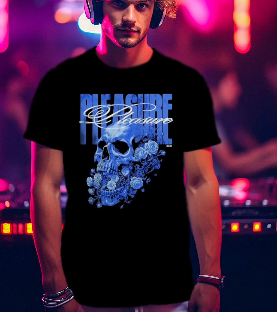 Pleasure Skull Roses Gothic Floral Blue T-Shirt