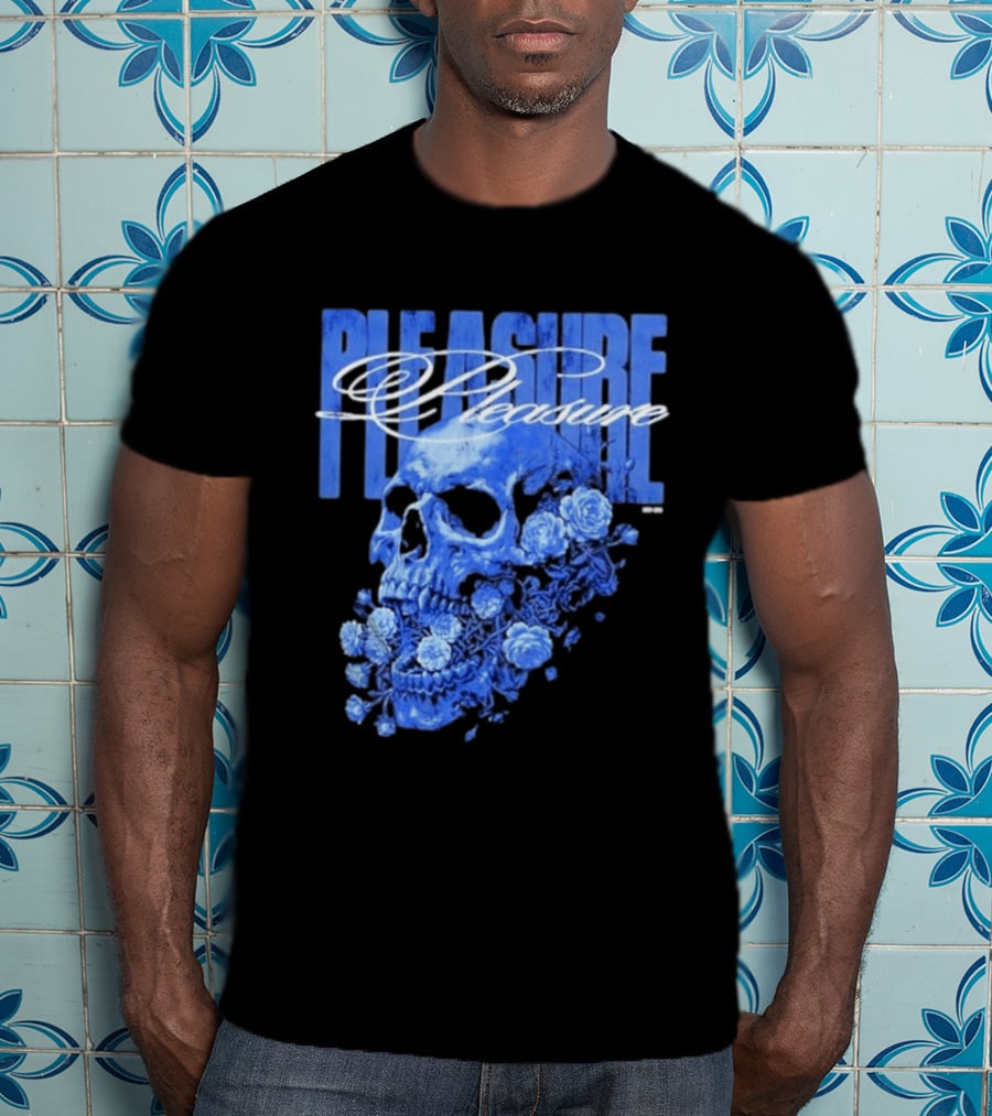 Pleasure Skull Roses Gothic Floral Blue T-Shirt