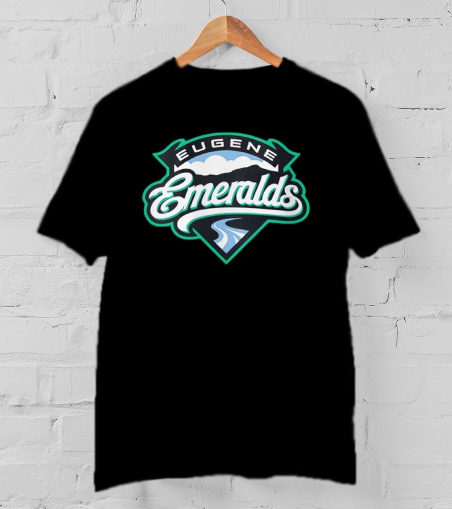 Eugene Emeralds Baseball Team Green Crest With Mountains And River Motif T-Shirt