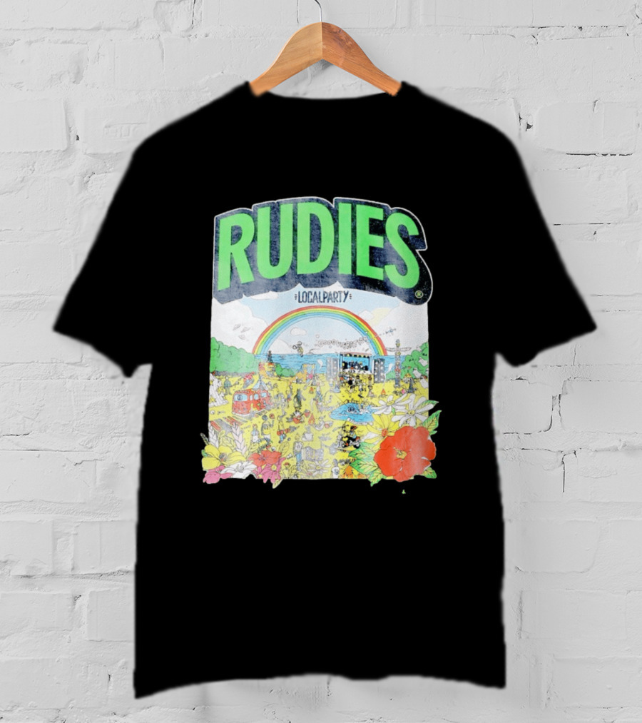 Rudie's 35th Anniversary Local Party Featuring 10 Feet G Freak Factory Dustboz Colorful Celebration With Rainbow And Flowers T-Shirt