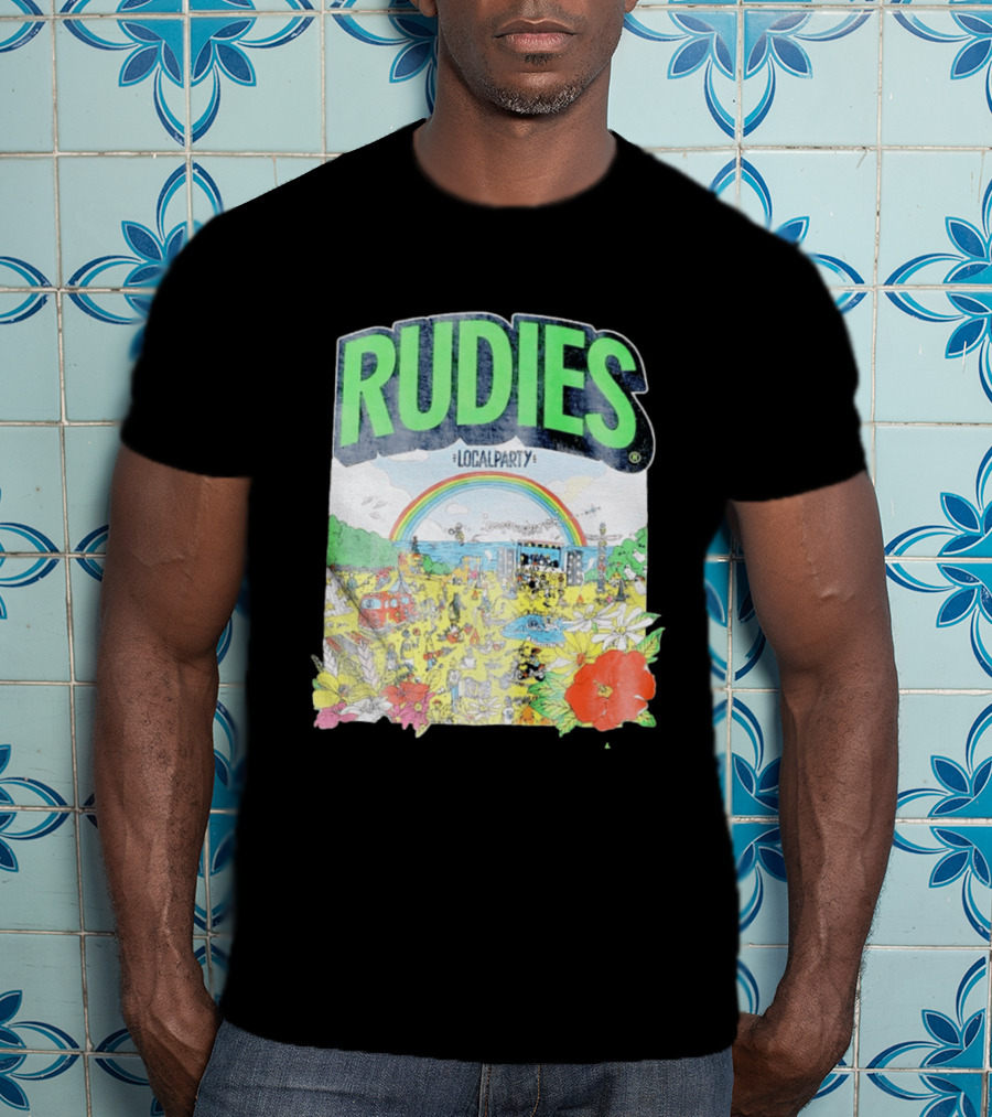 Rudie's 35th Anniversary Local Party Featuring 10 Feet G Freak Factory Dustboz Colorful Celebration With Rainbow And Flowers T-Shirt