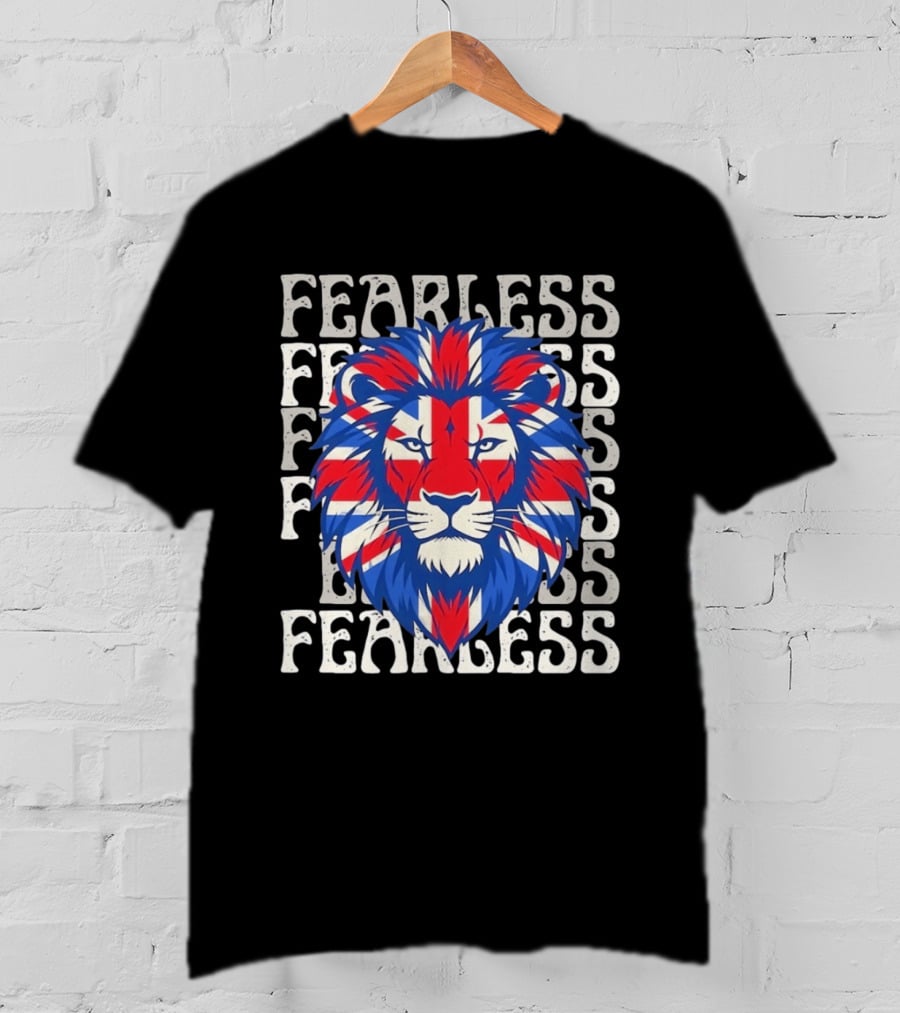 Fearless Union Jack Lion British Flag Pride T-Shirt