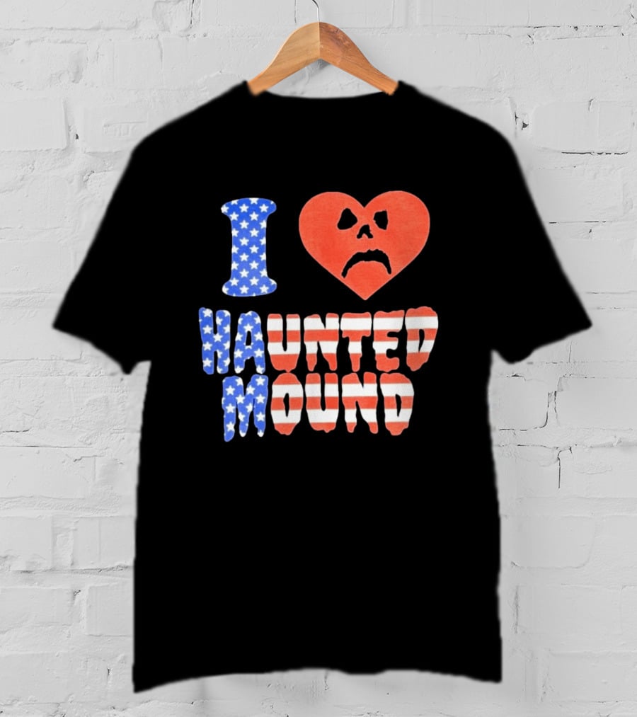 I Heart Haunted Mound USA American Flag Skull T-Shirt