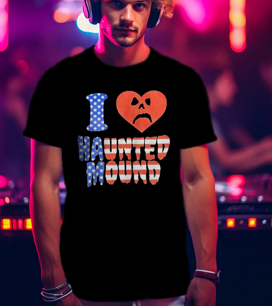 I Heart Haunted Mound USA American Flag Skull T-Shirt