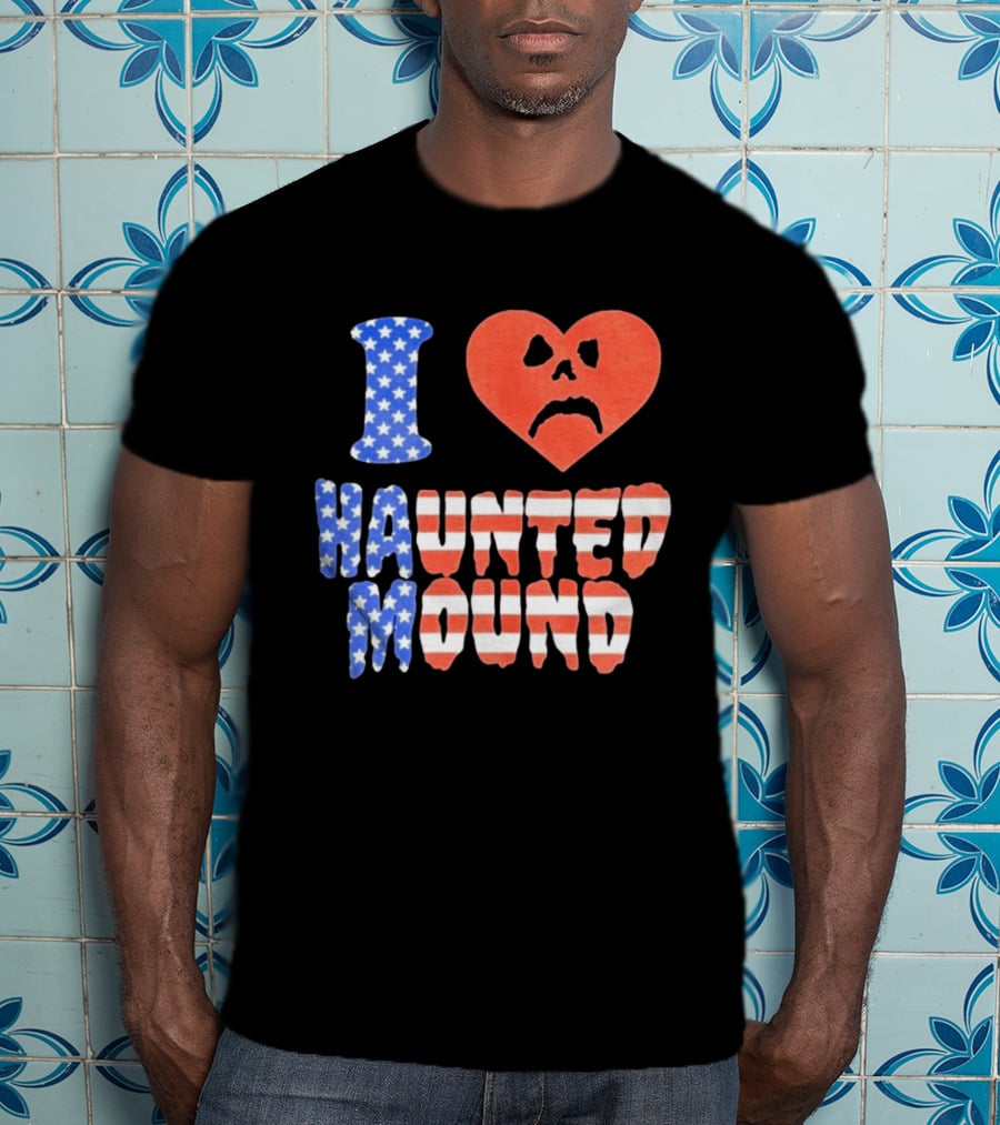 I Heart Haunted Mound USA American Flag Skull T-Shirt