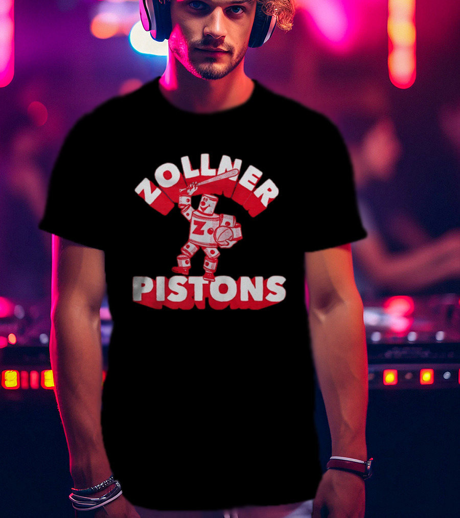Zollner Pistons Vintage Robot Baseball Character NBA History T-Shirt