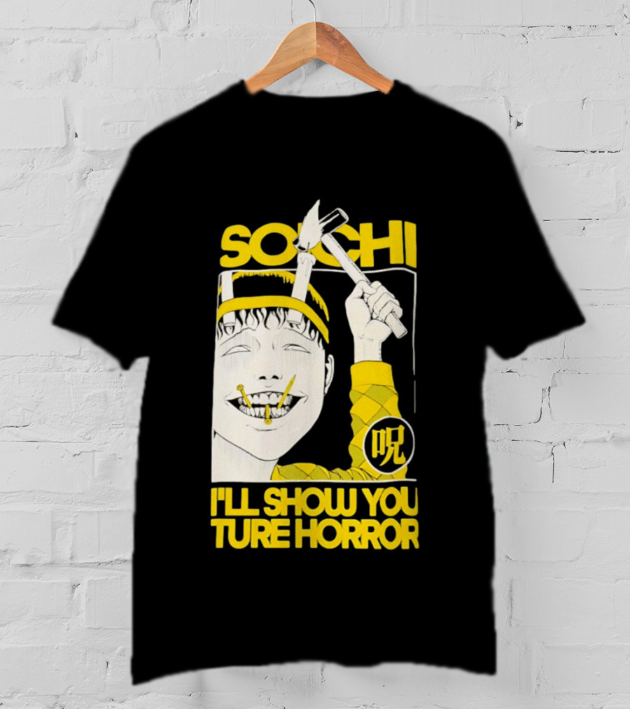 Soichi I'll Show You True Horror Junji Ito Manga Character Creepy Smile Yellow T-Shirt