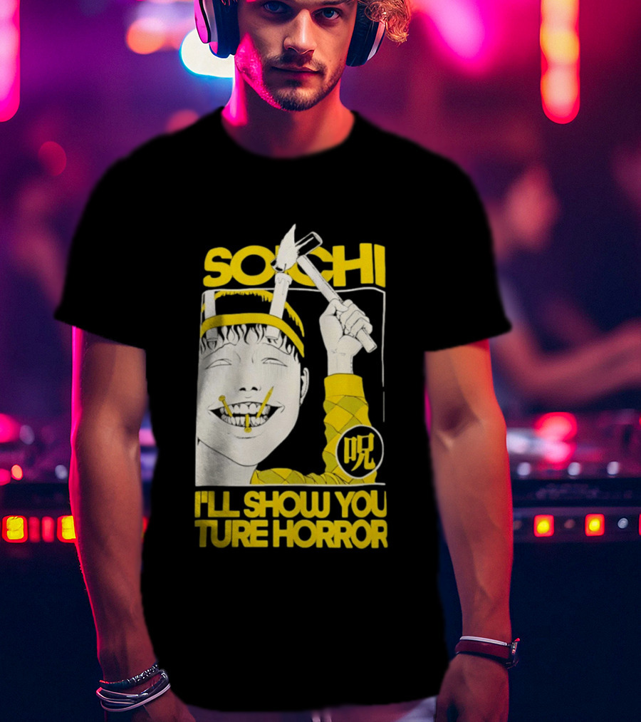 Soichi I'll Show You True Horror Junji Ito Manga Character Creepy Smile Yellow T-Shirt