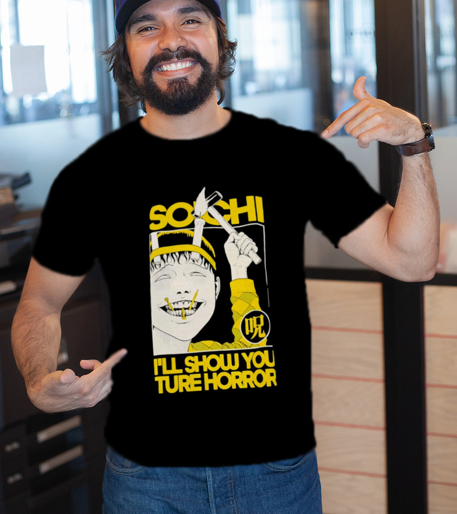Soichi I'll Show You True Horror Junji Ito Manga Character Creepy Smile Yellow T-Shirt