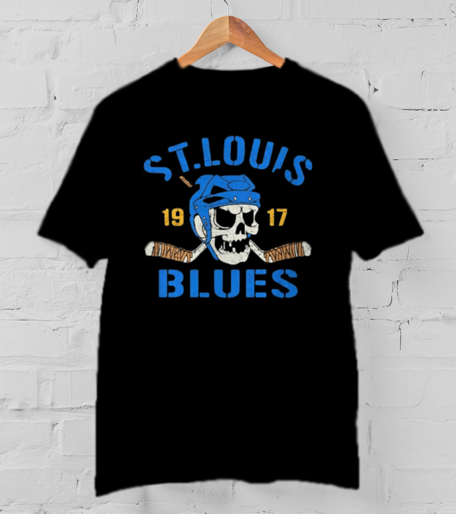 St. Louis Blues Skull Helmet Hockey Stick 1917 T-Shirt