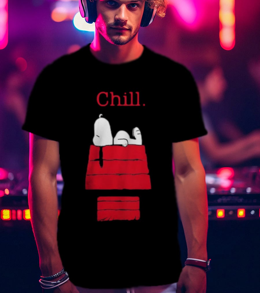 Peanuts Snoopy Chill Relaxing On Red Doghouse T-Shirt