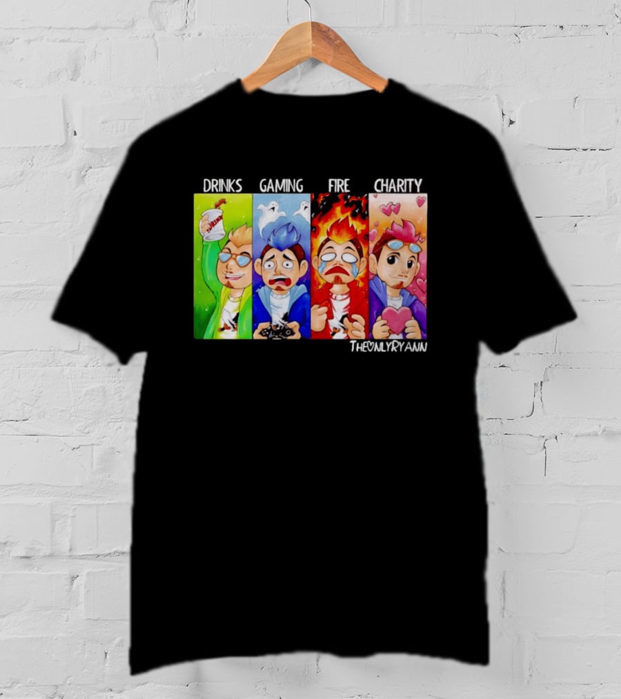 TheOnlyRyann Drinks Gaming Fire Charity Panel T-Shirt