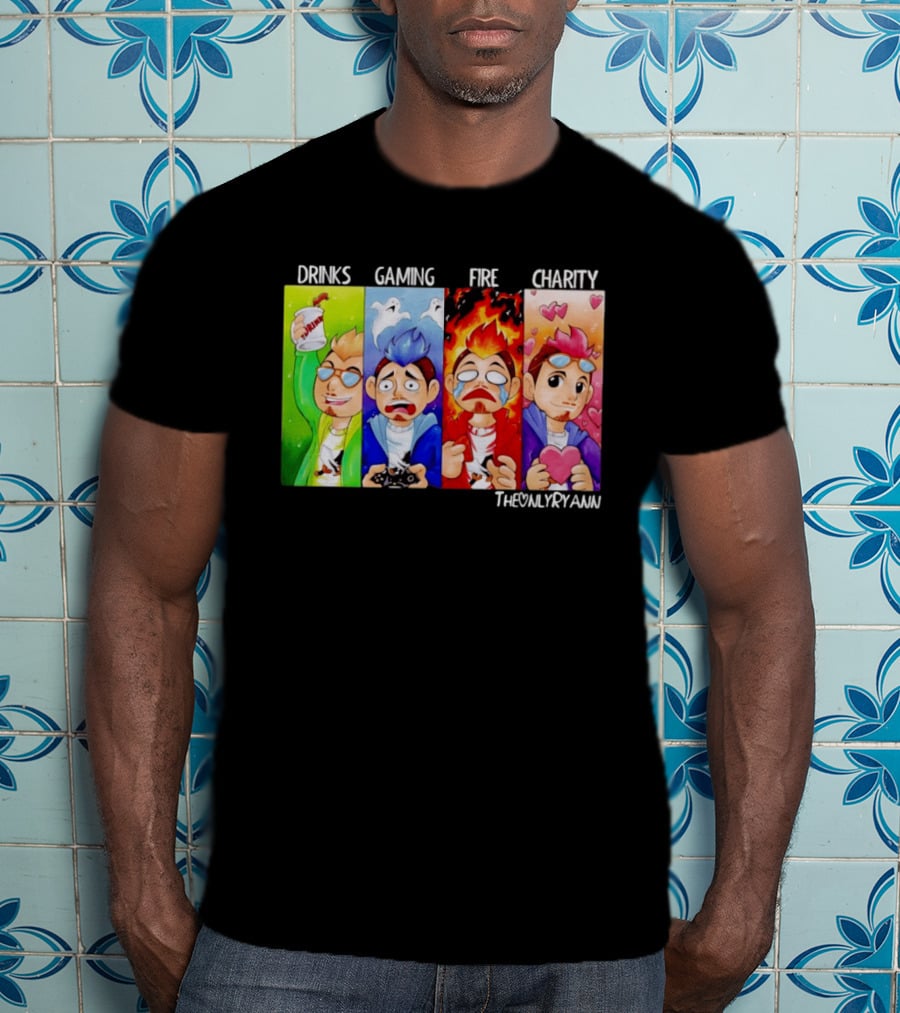 TheOnlyRyann Drinks Gaming Fire Charity Panel T-Shirt