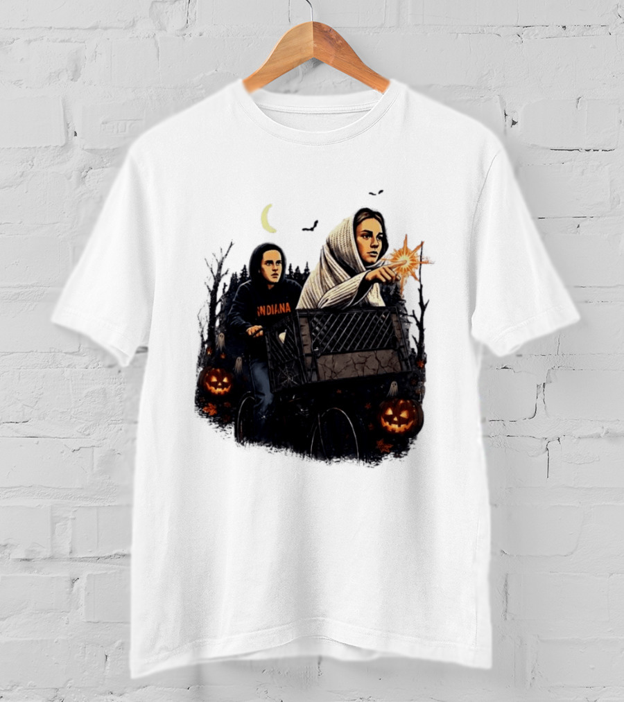 Caitlin Clark Stranger Things Indiana Halloween Bicycle Moon Pumpkin Glow Finger T-Shirt