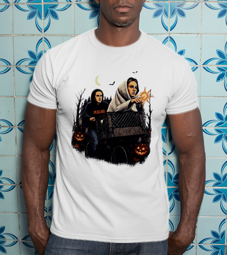Caitlin Clark Stranger Things Indiana Halloween Bicycle Moon Pumpkin Glow Finger T-Shirt