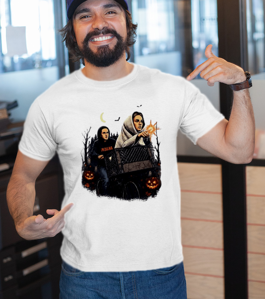 Caitlin Clark Stranger Things Indiana Halloween Bicycle Moon Pumpkin Glow Finger T-Shirt