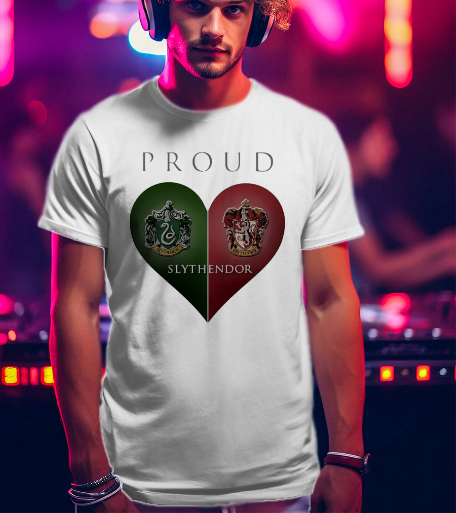Proud Slythendor Heart Slytherin Gryffindor Crest Combination T-Shirt