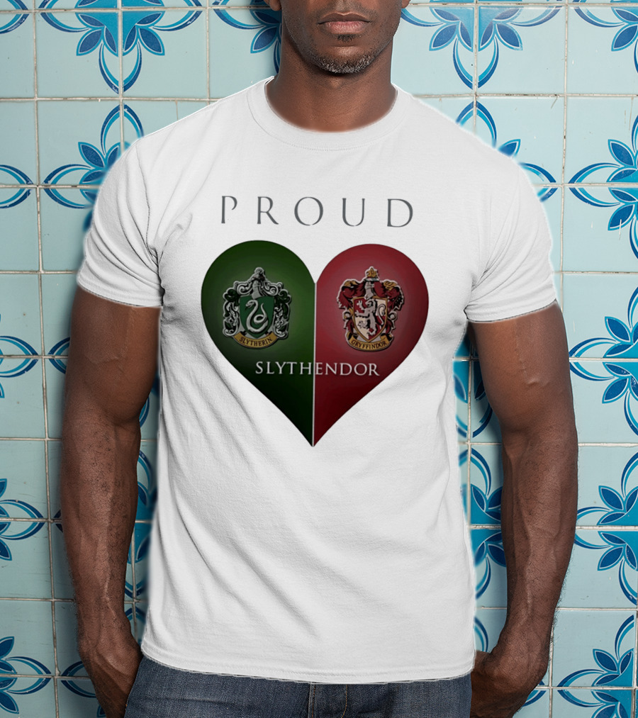 Proud Slythendor Heart Slytherin Gryffindor Crest Combination T-Shirt