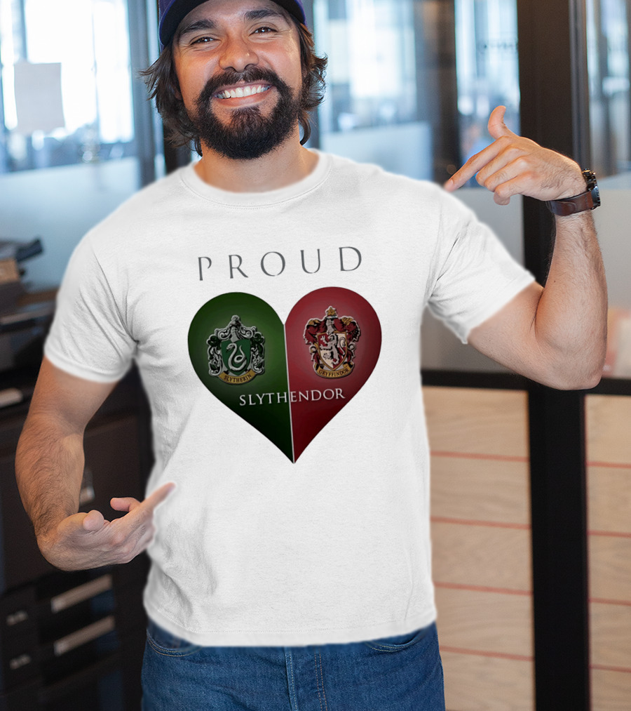 Proud Slythendor Heart Slytherin Gryffindor Crest Combination T-Shirt