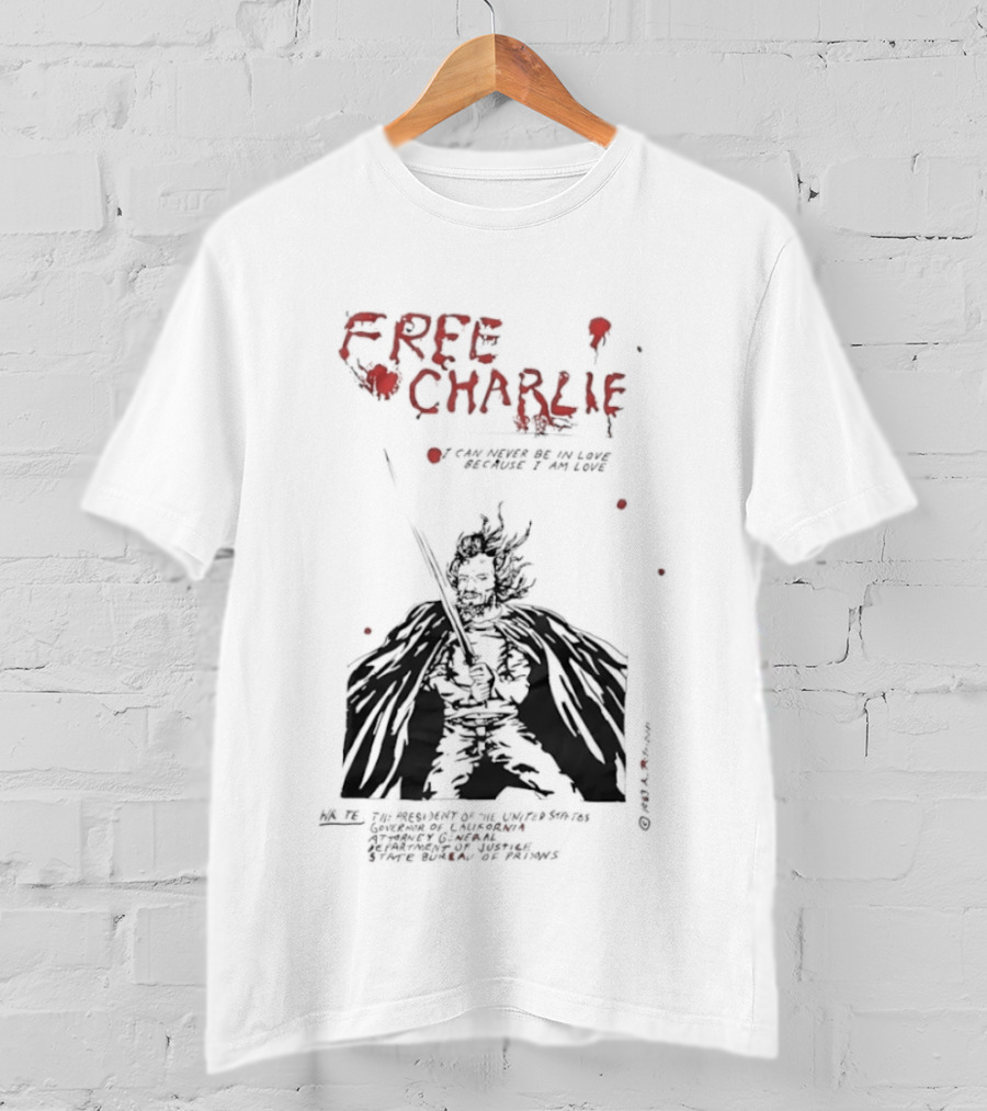 Free Charlie I Am Love Protest Black Humor 1969 T-Shirt
