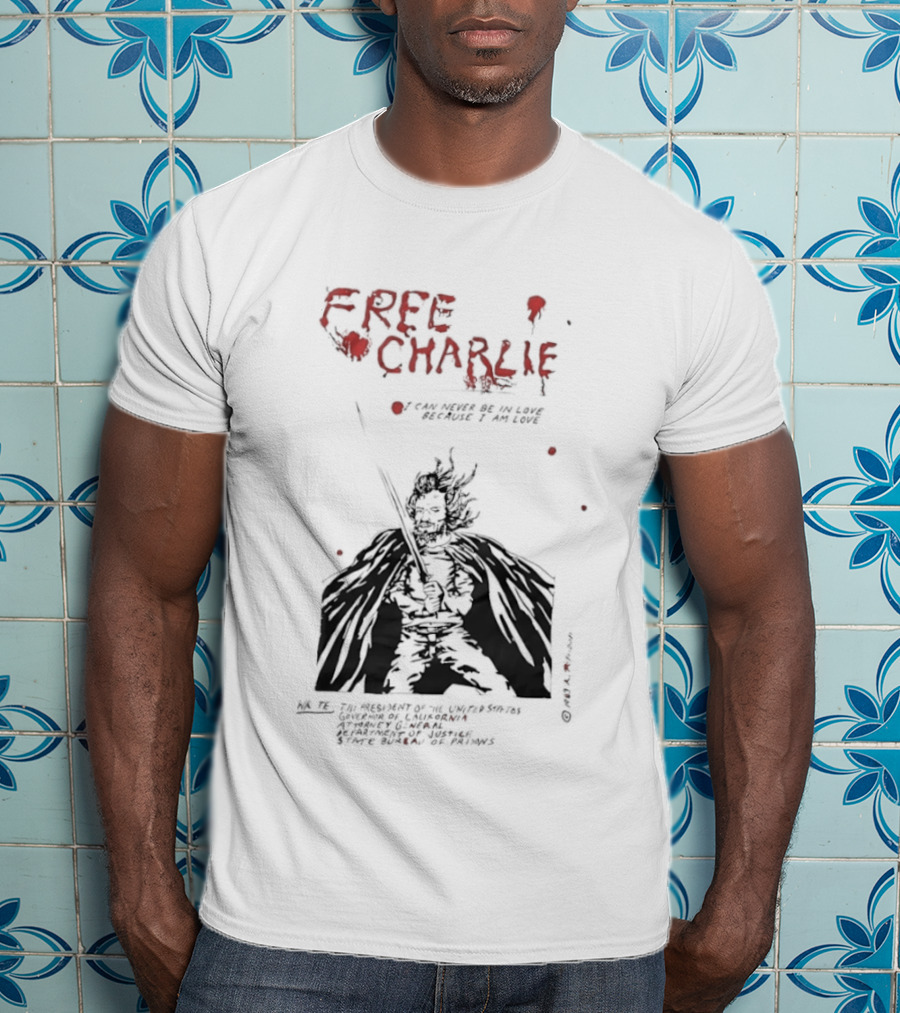 Free Charlie I Am Love Protest Black Humor 1969 T-Shirt