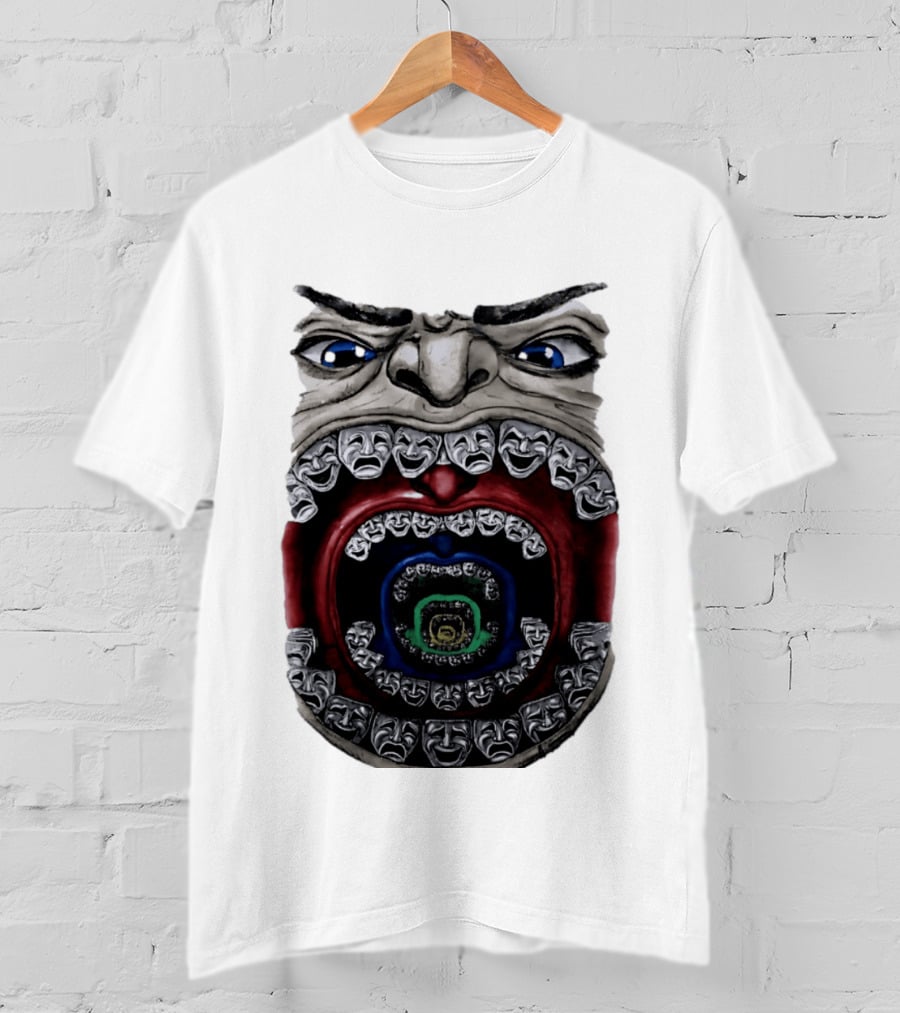 Surreal Face Theater Masks Mouth Optical Illusion T-Shirt