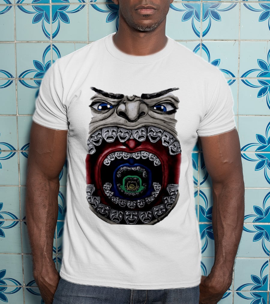 Surreal Face Theater Masks Mouth Optical Illusion T-Shirt