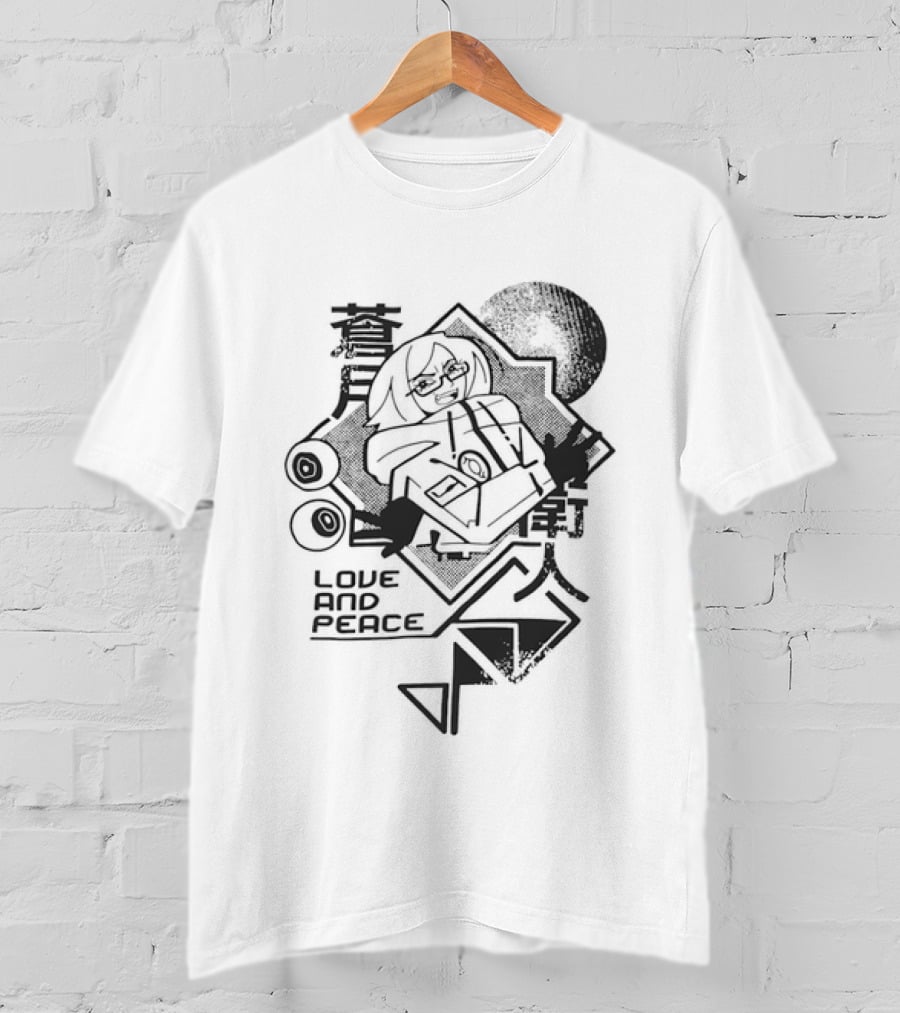 Love And Peace Anime Halftone Mecha Robot T-Shirt