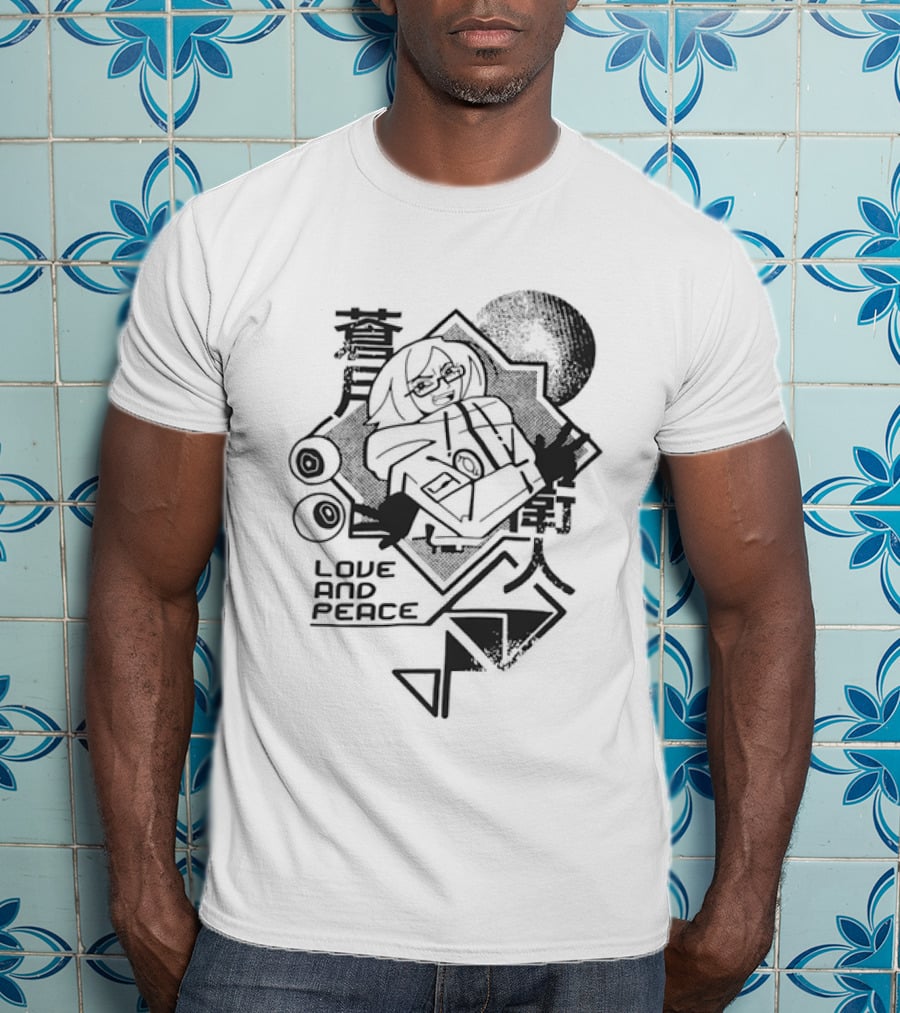 Love And Peace Anime Halftone Mecha Robot T-Shirt