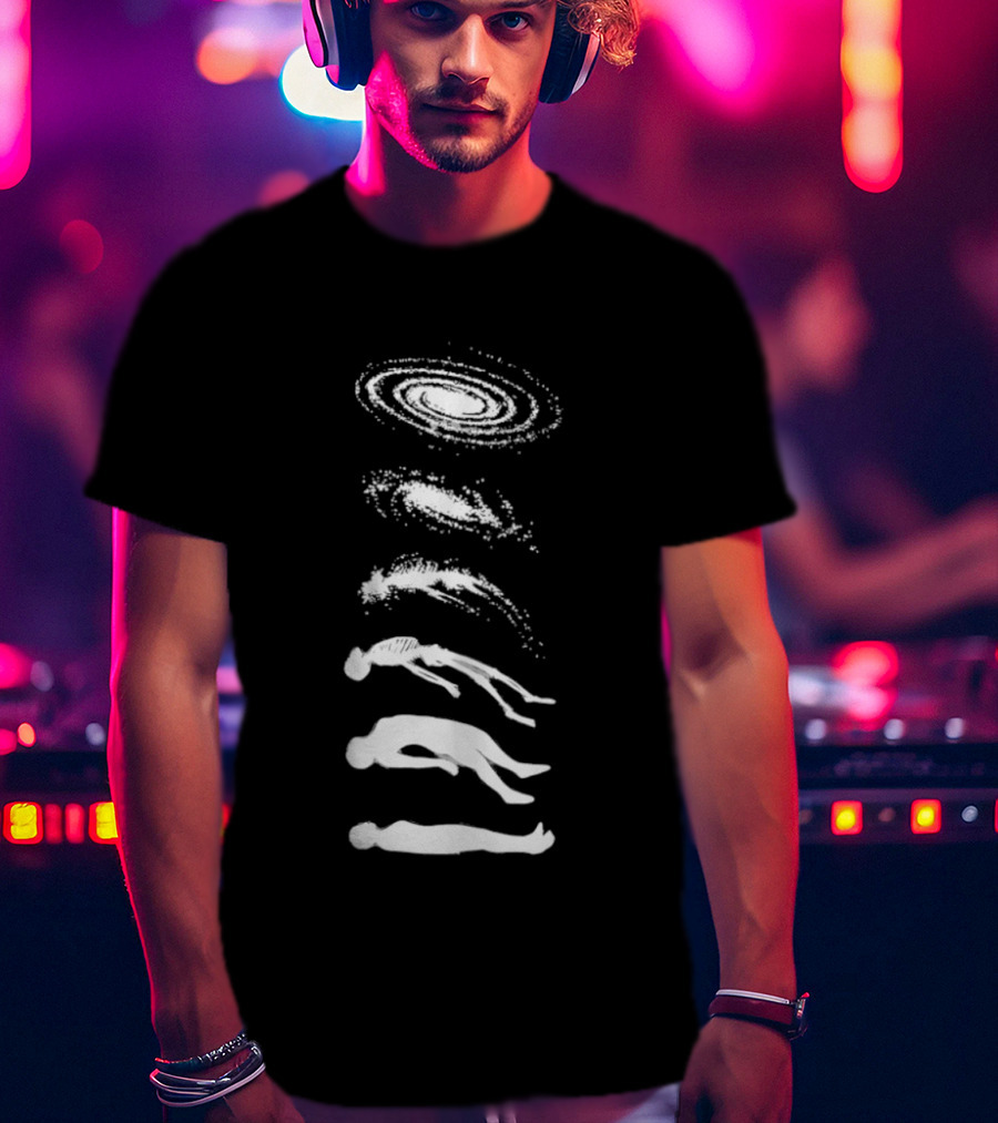 Ascending Galaxy Human Evolution Skeleton Floating Man T-Shirt