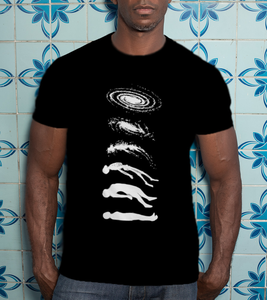 Ascending Galaxy Human Evolution Skeleton Floating Man T-Shirt