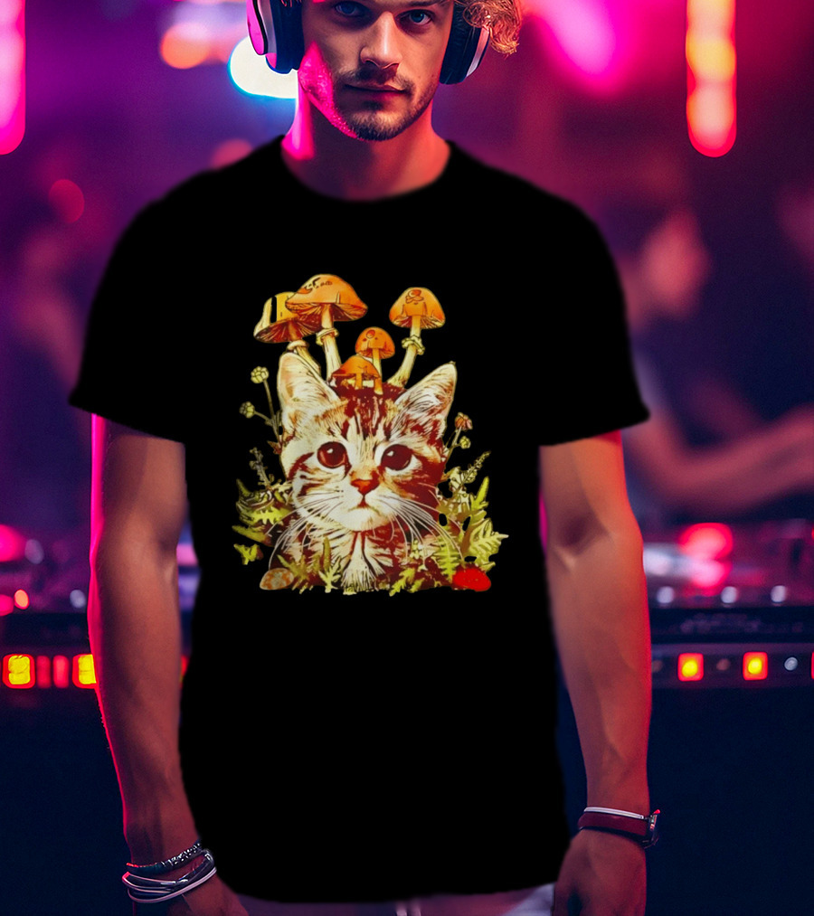 Blooming At My Own Pace Cat With Mushrooms T-Shirt