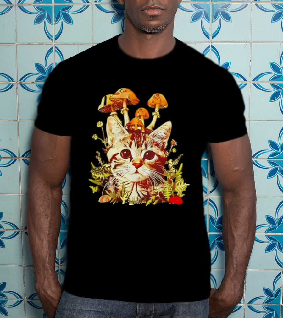 Blooming At My Own Pace Cat With Mushrooms T-Shirt