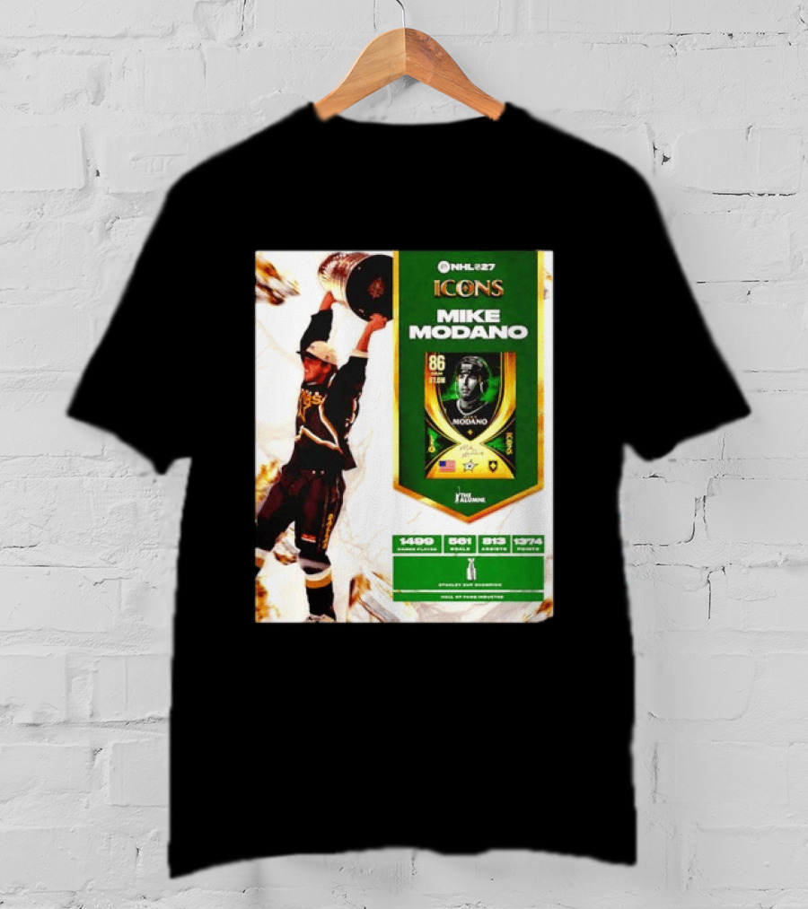 NHL 27 Icons Mike Modano Dallas Stars Player Stats And Achievements T-Shirt