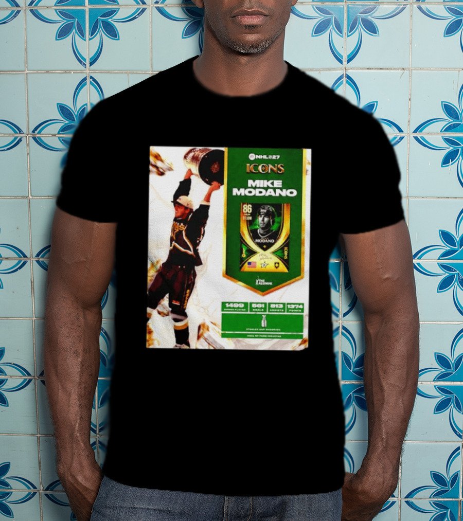 NHL 27 Icons Mike Modano Dallas Stars Player Stats And Achievements T-Shirt