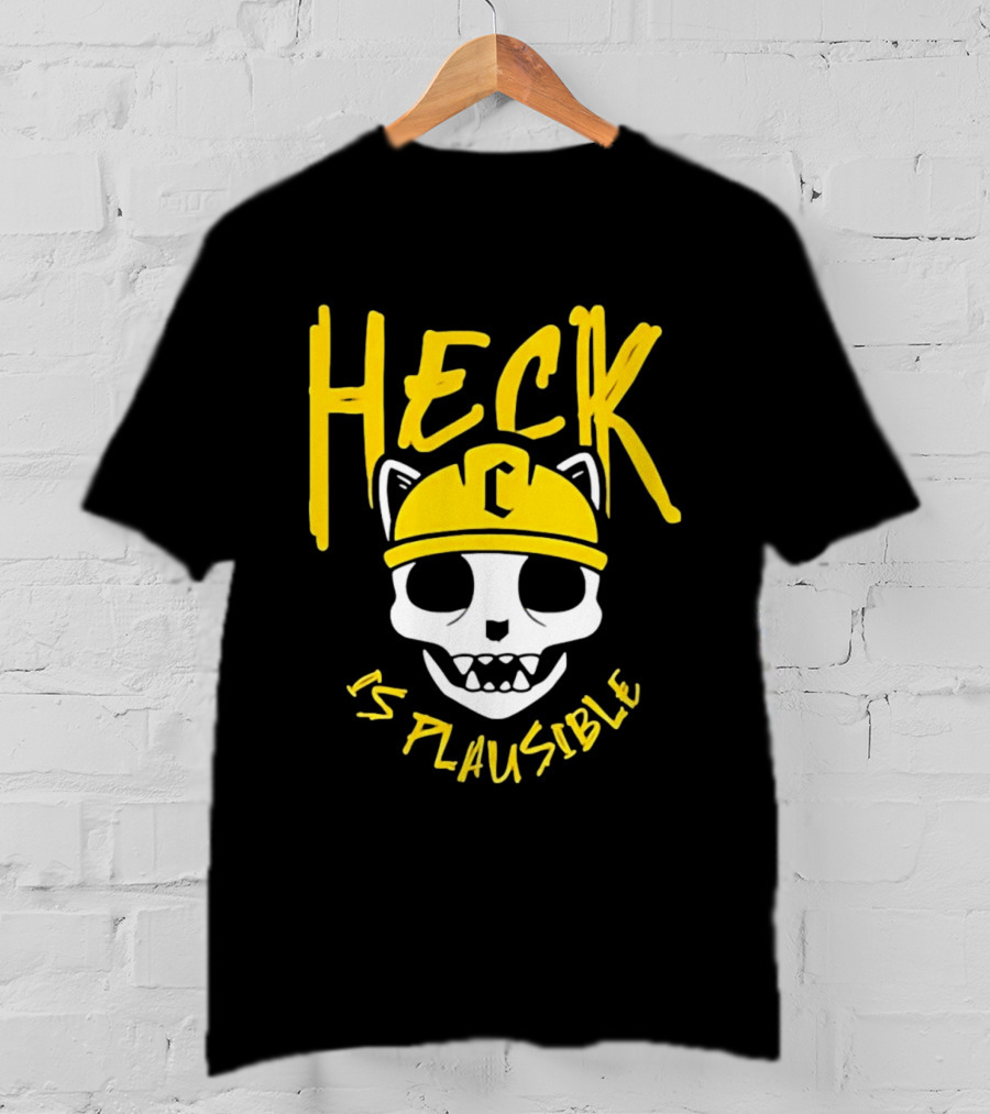 Heck Is Plausible Cat Skull Construction Helmet T-Shirt