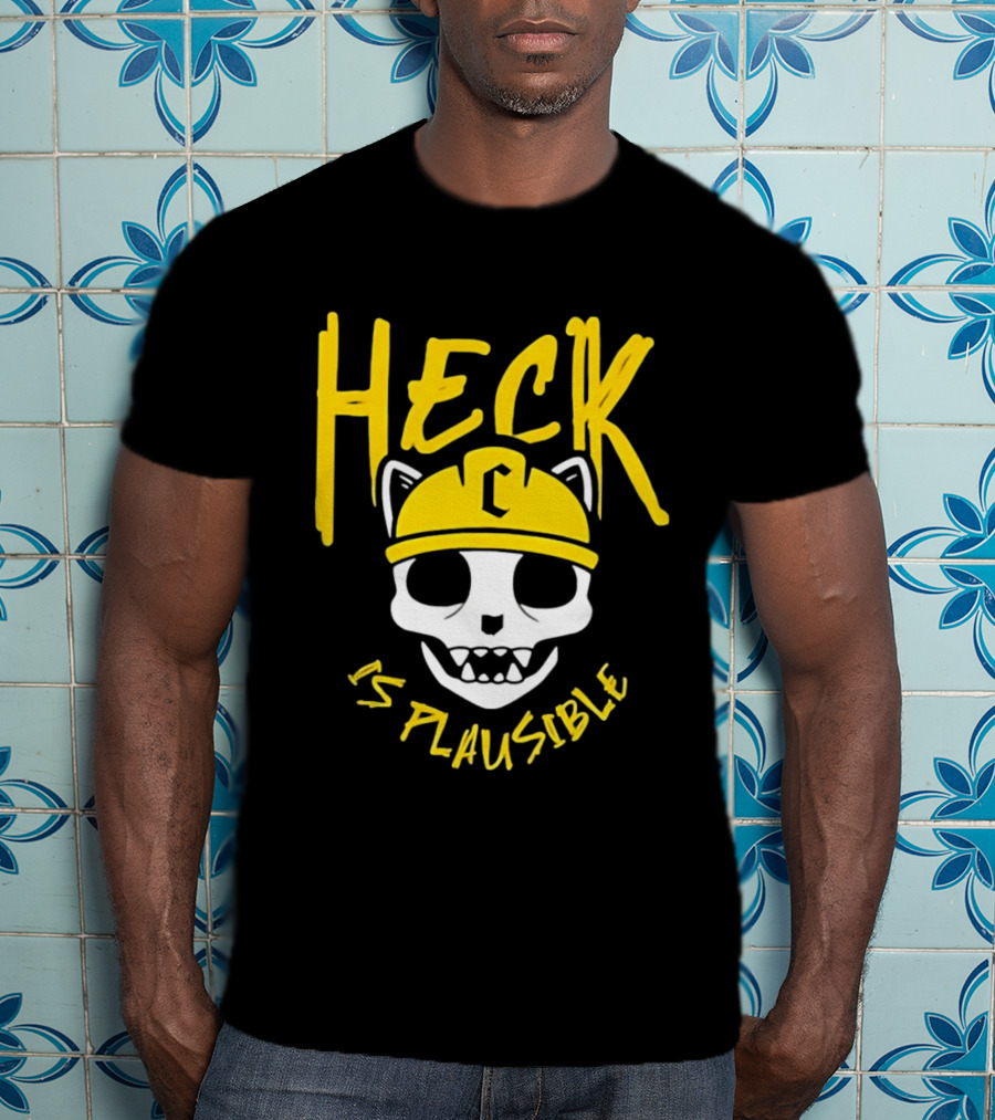Heck Is Plausible Cat Skull Construction Helmet T-Shirt